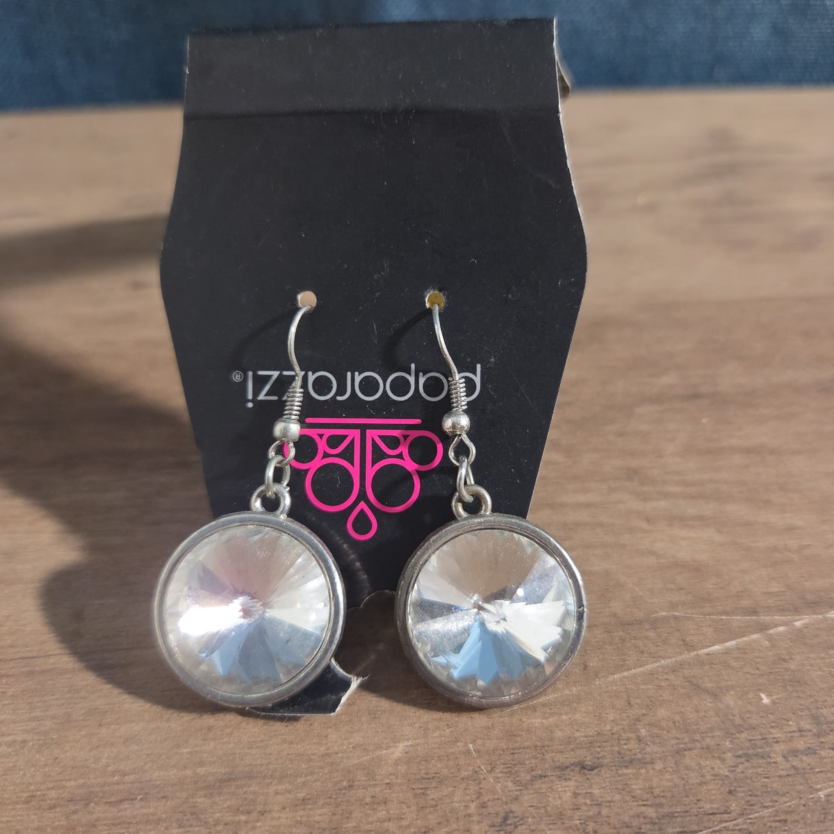 Paparazzi Rhinestone Drop Earrings Silver Sunburst Reverse Vintage