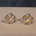 Triple Hoop Mixed Metal Gold Silver Tone Earrings Modern