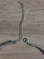 White Stone Pendant Silver Tone Omega Collar Choker Statement Necklace
