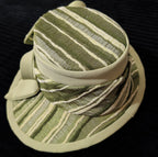 Carissimo Green Striped Wide Brim Church Derby Hat Bow Ribbon Vintage