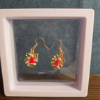 Gold Christmas Bells Drop Earrings 3/4" Red Enamel