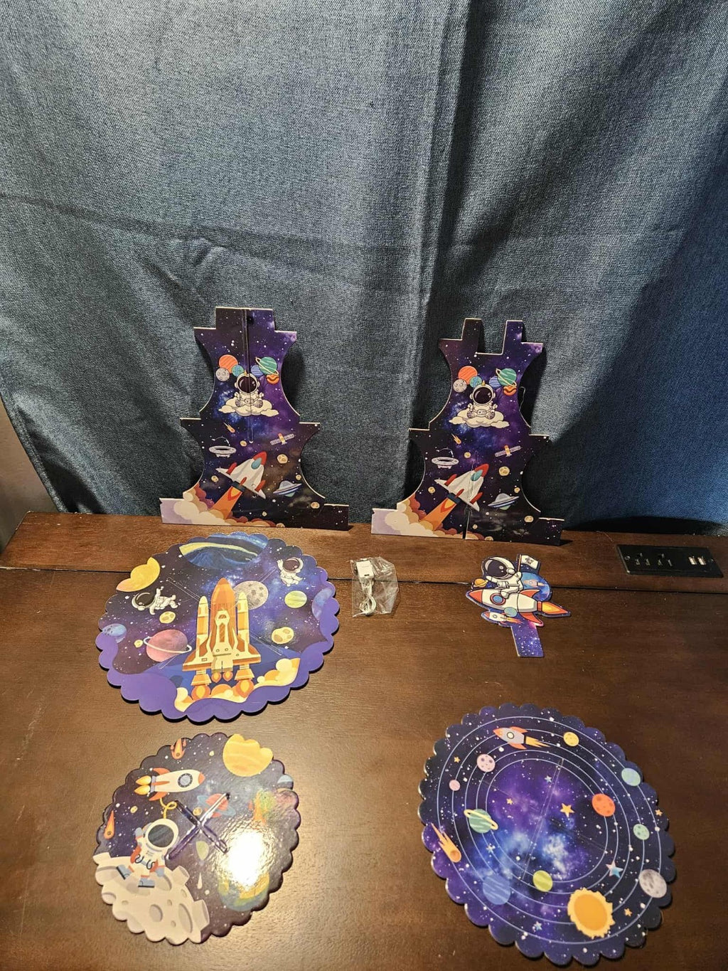 Outer Space 3-Tier Cupcake Stand LED Light Rocket Astronaut Birthday Party Decor