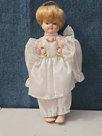 Vintage Porcelain Angel Doll | Blonde Guardian Angel with Halo