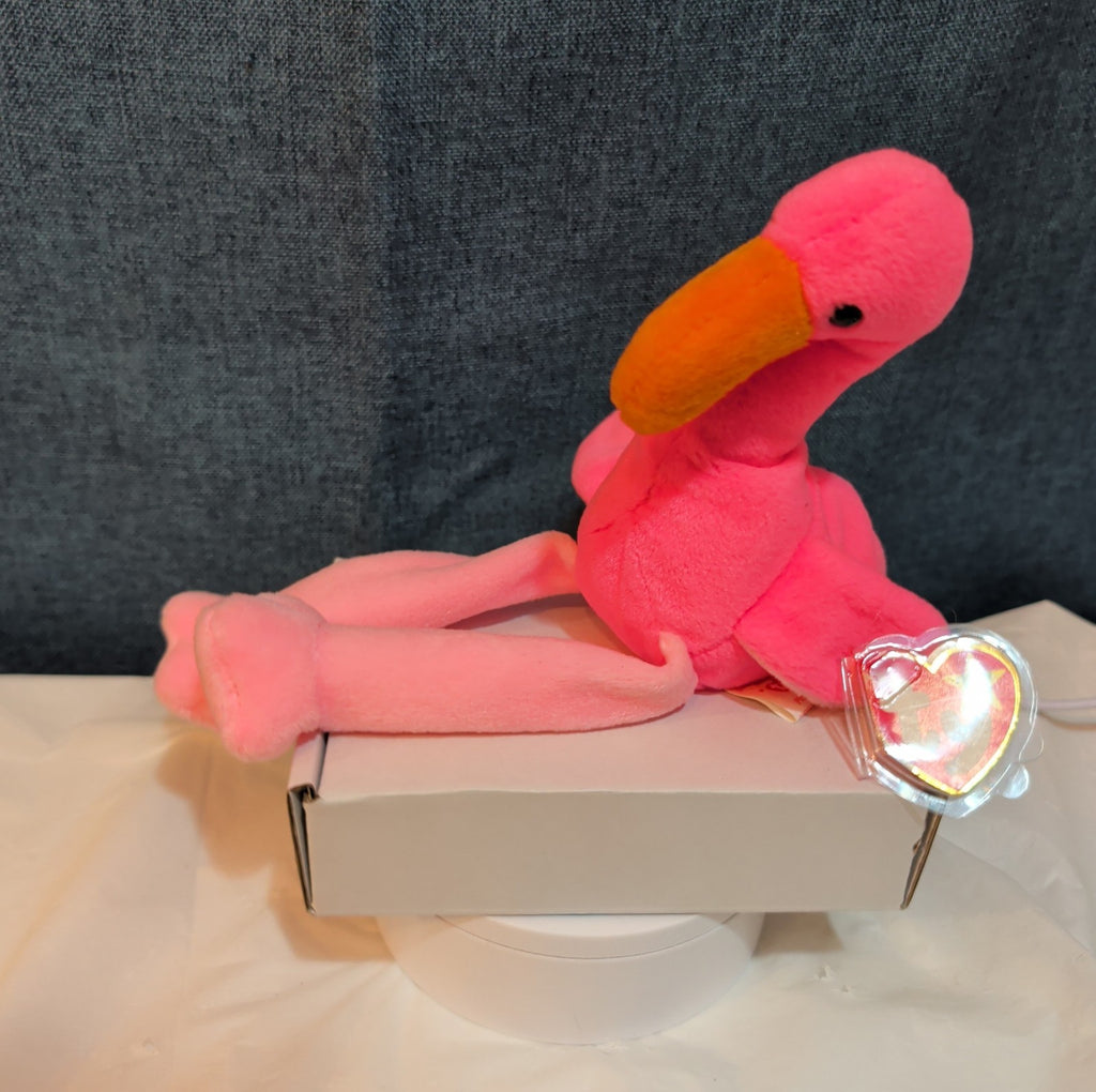 TY Beanie Baby - PINKY the Pink Flamingo (10 inch) - MWMTs Stuffed Animal Toy