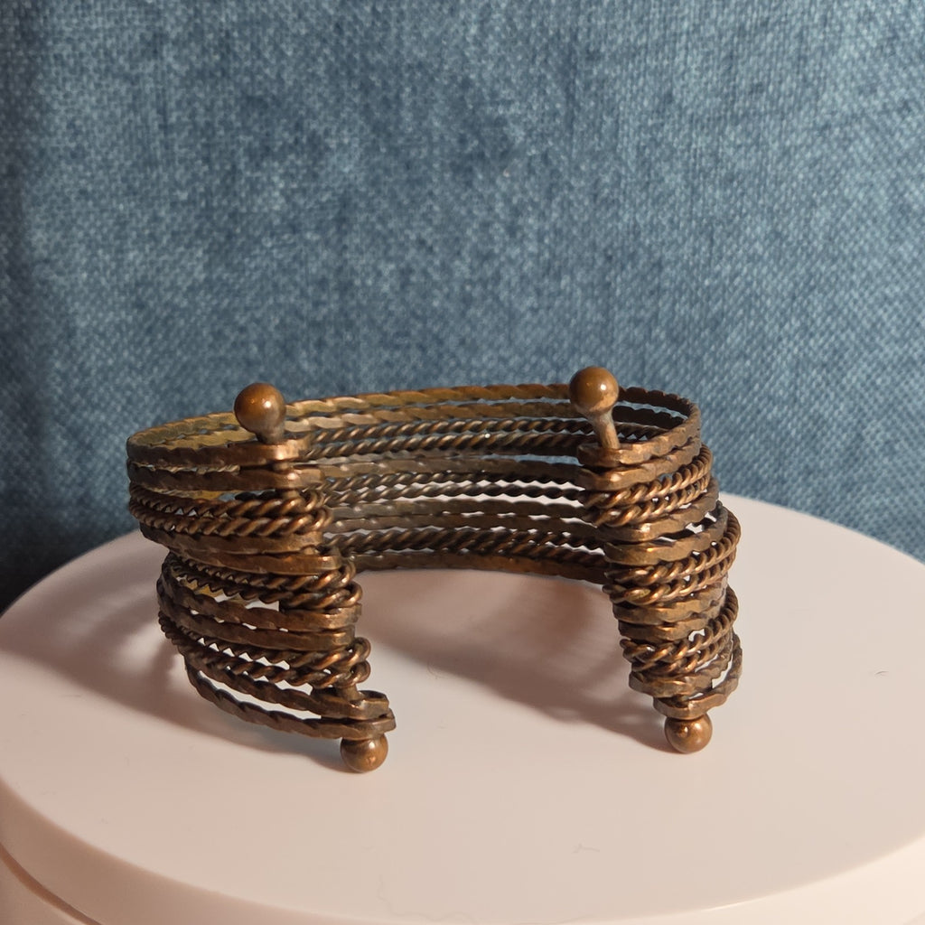 Brassy Color Dingle Hingled Bracelet Unmarked  14 Layers Dingle Together