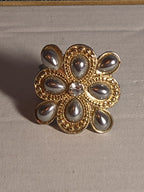 Sarah Coventry Pearl Rhinestone Flower Ring Vintage  Adjustable