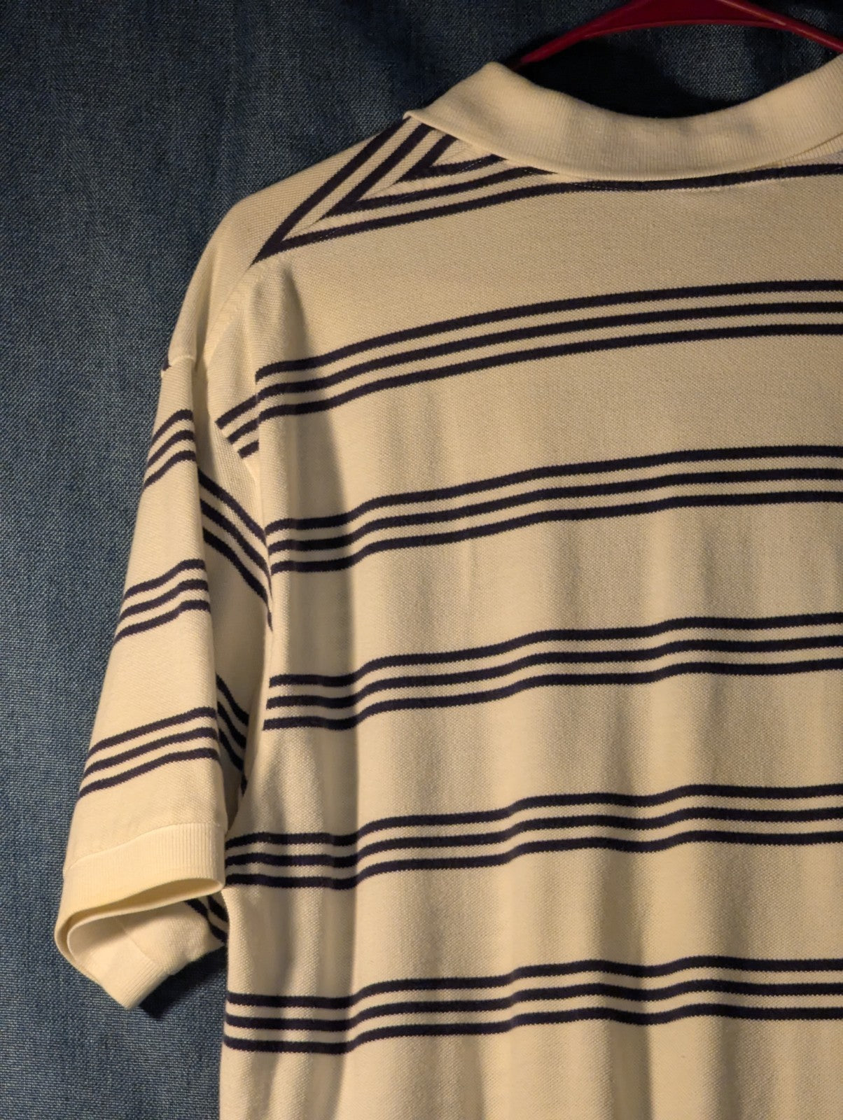 Vintage 90s Polo Ralph Lauren Shirt Men's Large Cream Navy Stripe 