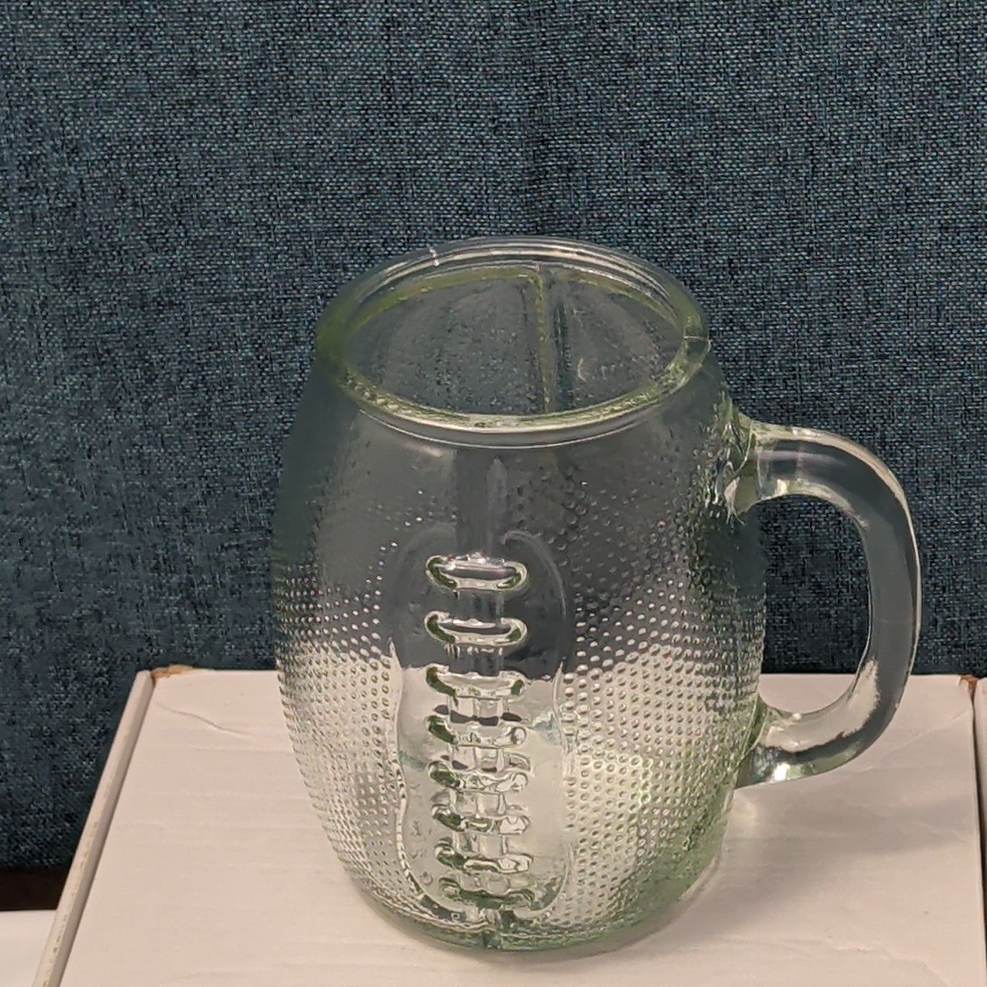 Home Essentials FOOTBALL Glass Mug XL 36 oz Textured Pigskin Beer Stein Gameday