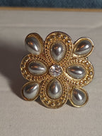 Sarah Coventry Pearl Rhinestone Flower Ring Vintage  Adjustable
