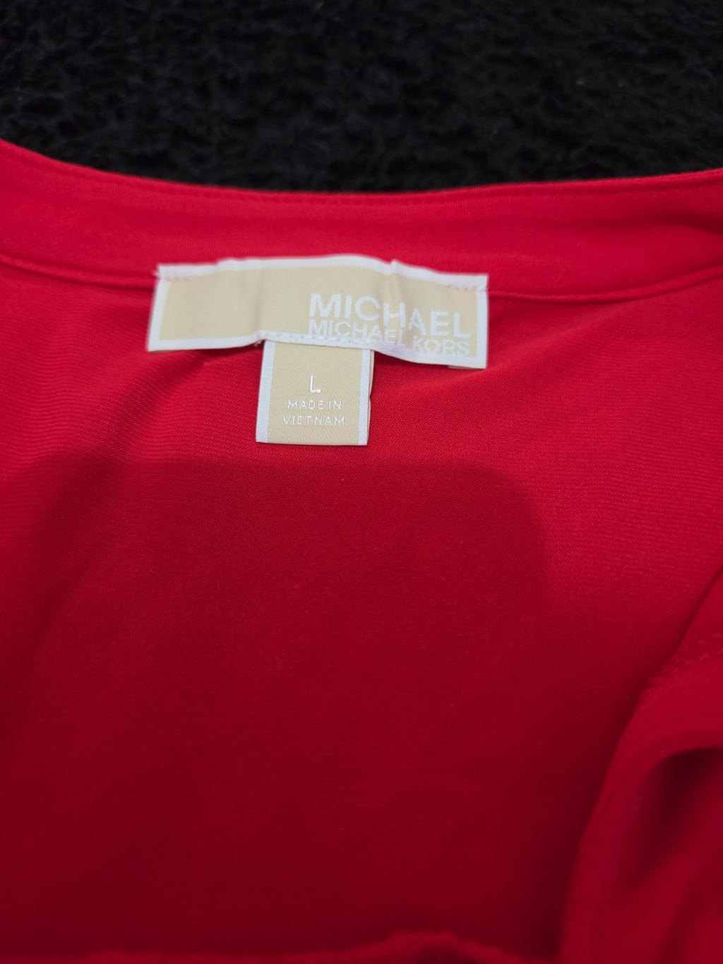 Michael Kors Blouse Red Zip Top Women Large Roll Tab Sleeve Jersey Shirt Used