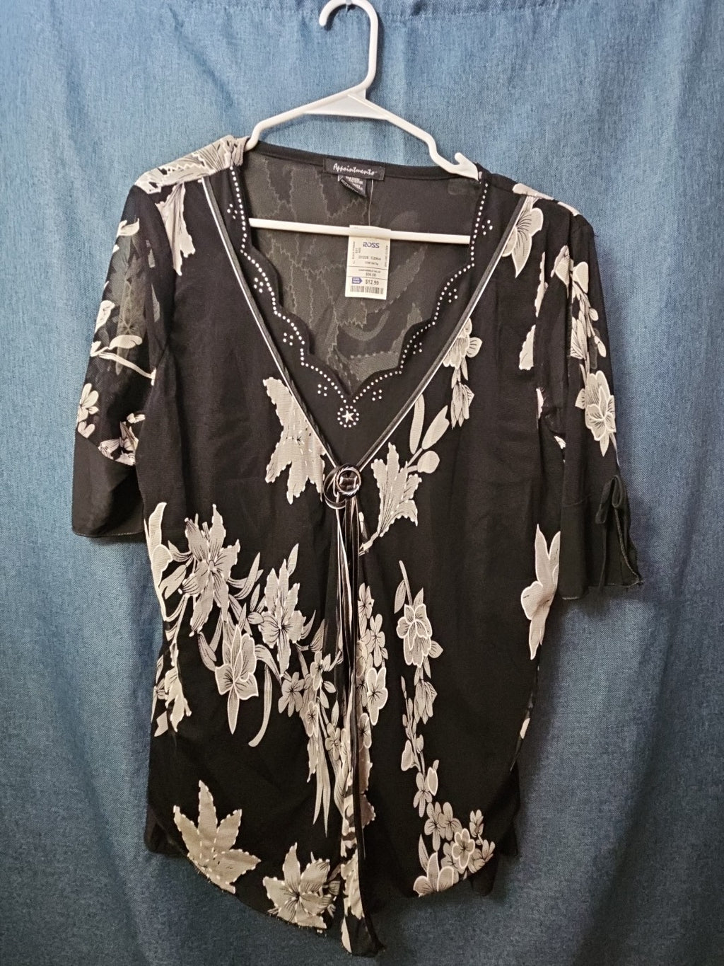 NWT Appointments 1X Whimsigoth Blouse Black Mesh Floral Fairycore Y2K Ring Top