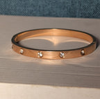 Hinged Bangle Copper Rose Gold Tone Rhinestone