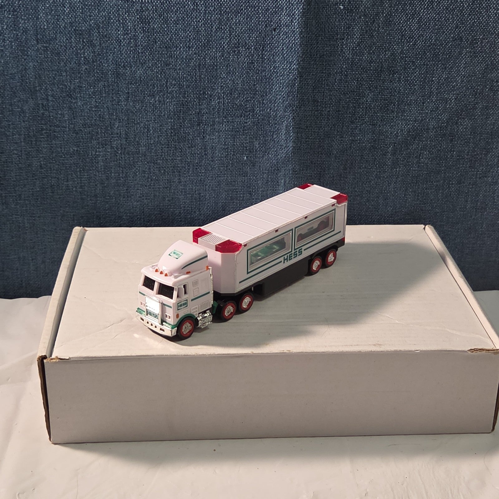 2021 Hess Mini Toy Truck Semi Hauler with Race Car White & Green Collectible
