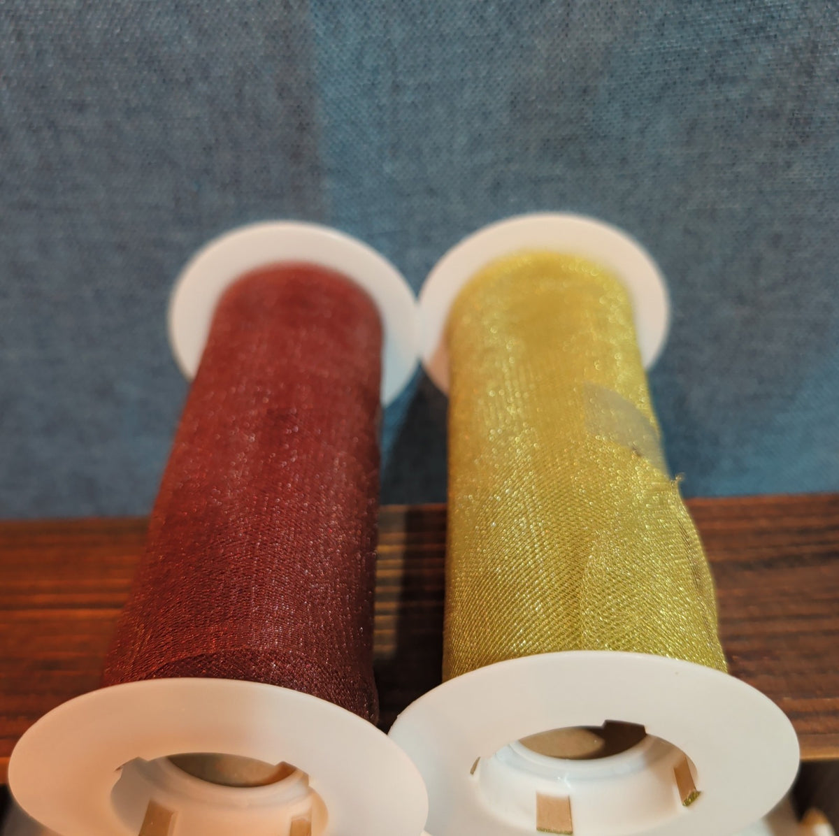 Deco Mesh Ribbon Lot 2 Maroon Gold Metallic Craft Destash