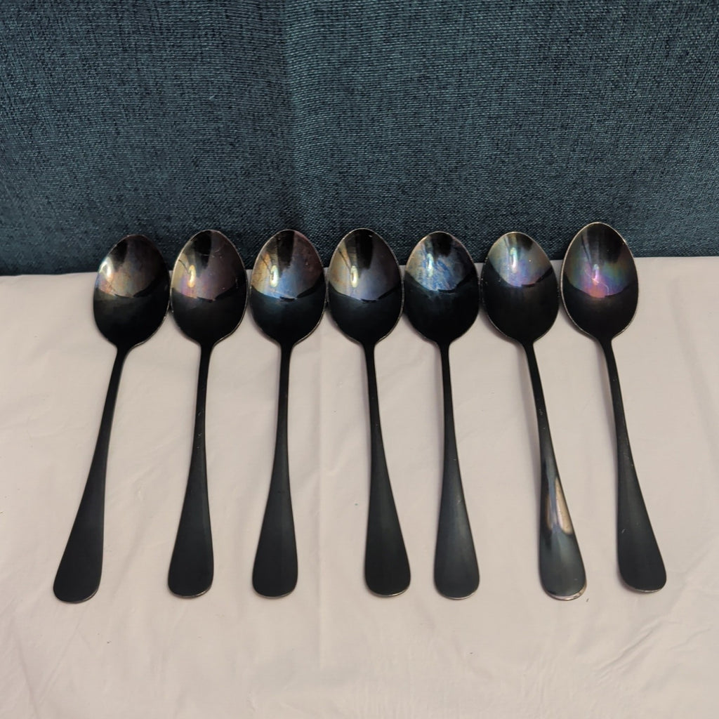 Set of 7 Black Stainless Steel Spoons 18/0 Modern Flatware Teaspoons Clean