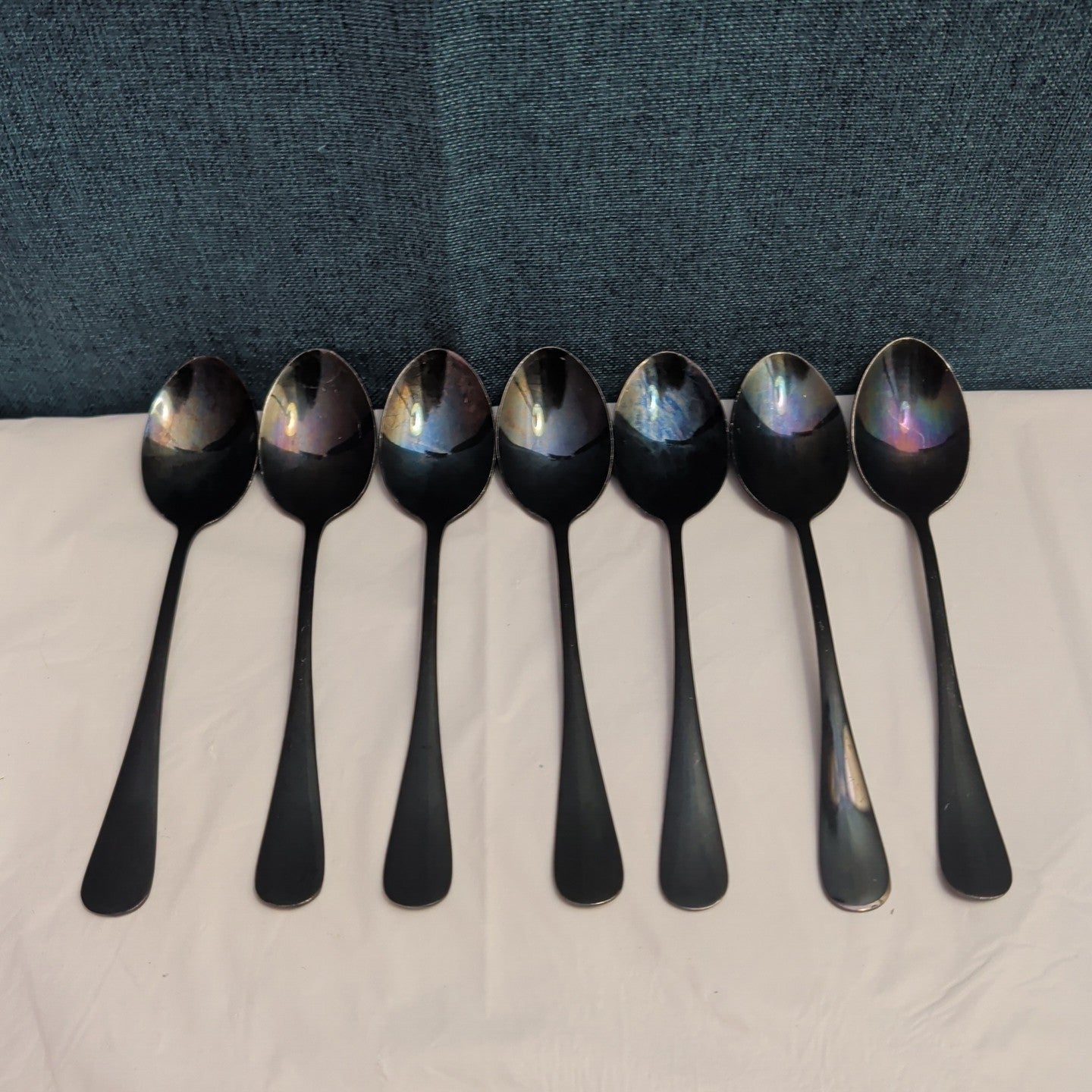 Set of 7 Black Stainless Steel Spoons 18/0 Modern Flatware Teaspoons Clean