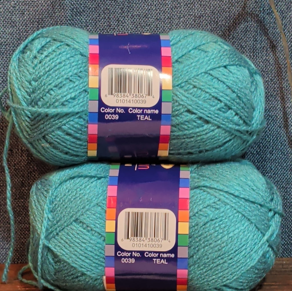 Herrschners Afghan Yarn 2 Ply Teal Acrylic 2 Skein Lot 0036