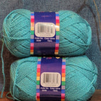 Herrschners Afghan Yarn 2 Ply Teal Acrylic 2 Skein Lot 0036