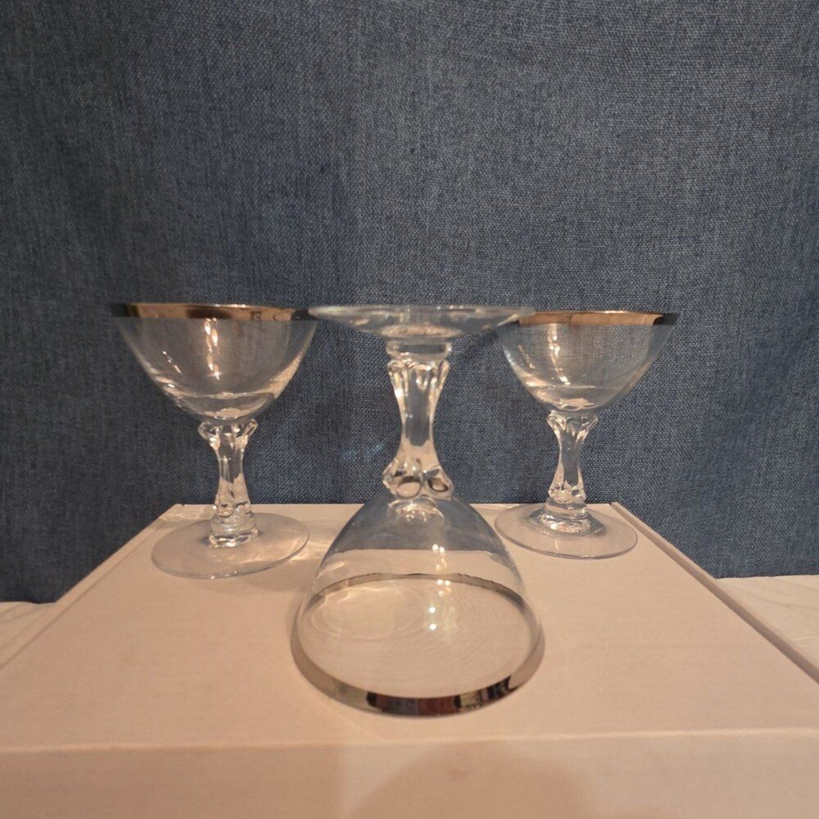 Tiffin Franciscan Brookmar Platinum Rim Champagne Coupe Sherbet Glass Set of 5