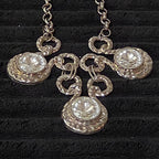 Silver Tone Chunky Crystal Bib Statement Necklace