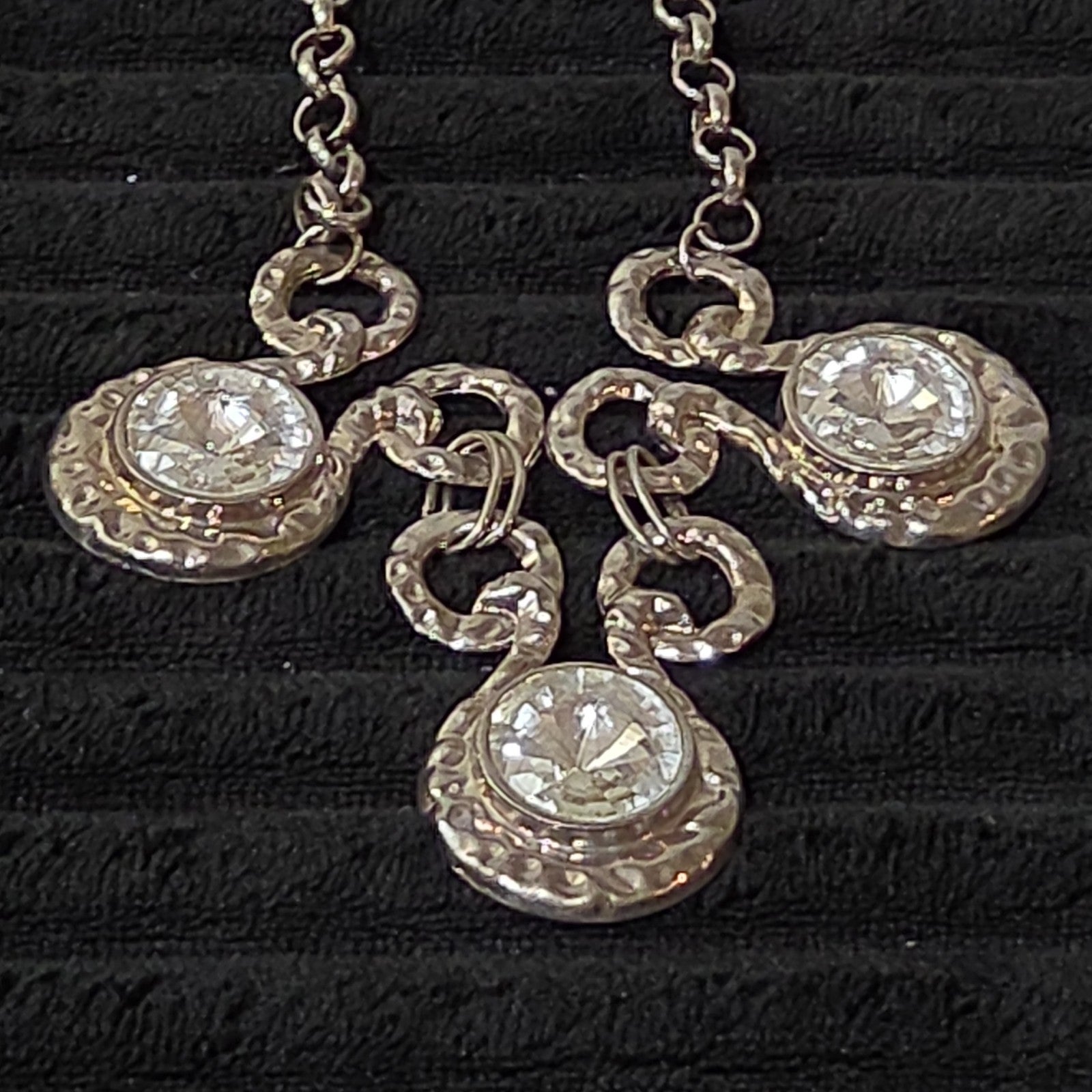 Silver Tone Chunky Crystal Bib Statement Necklace
