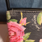 Juicy Couture Rose Floral Zipper Pouch Card Holder Black Pink Y2K