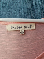 Indigo Soul Boho Tunic Top Large Pink Rayon Crochet Lace Sharkbite Hem Lagenlook