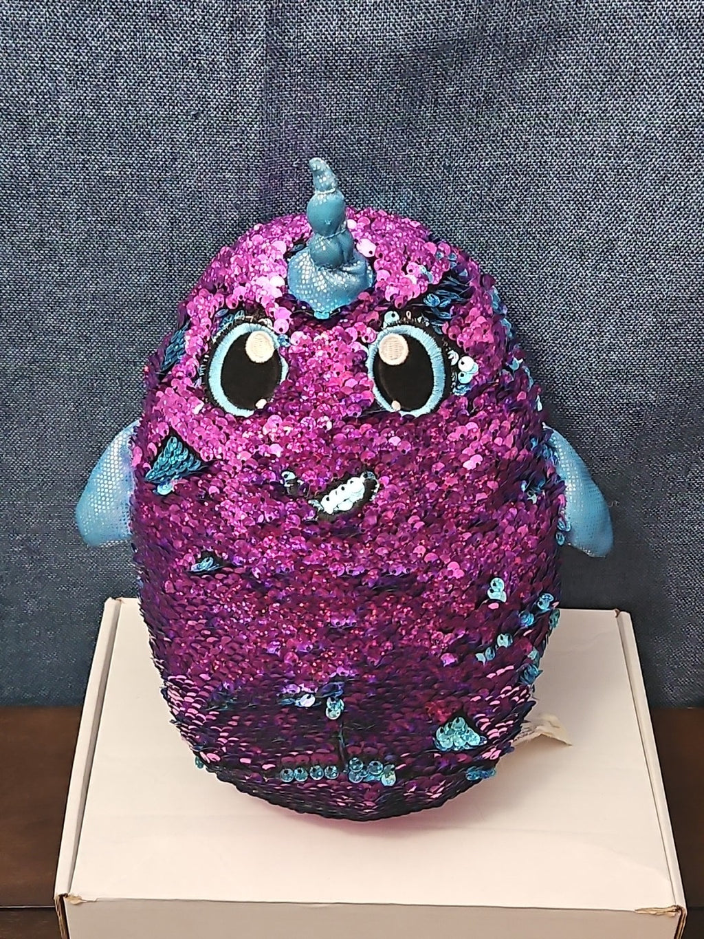 Shimmeez Arlo Narwhal Plush 11" | Reversible Sequin Blue to Purple | Sensory