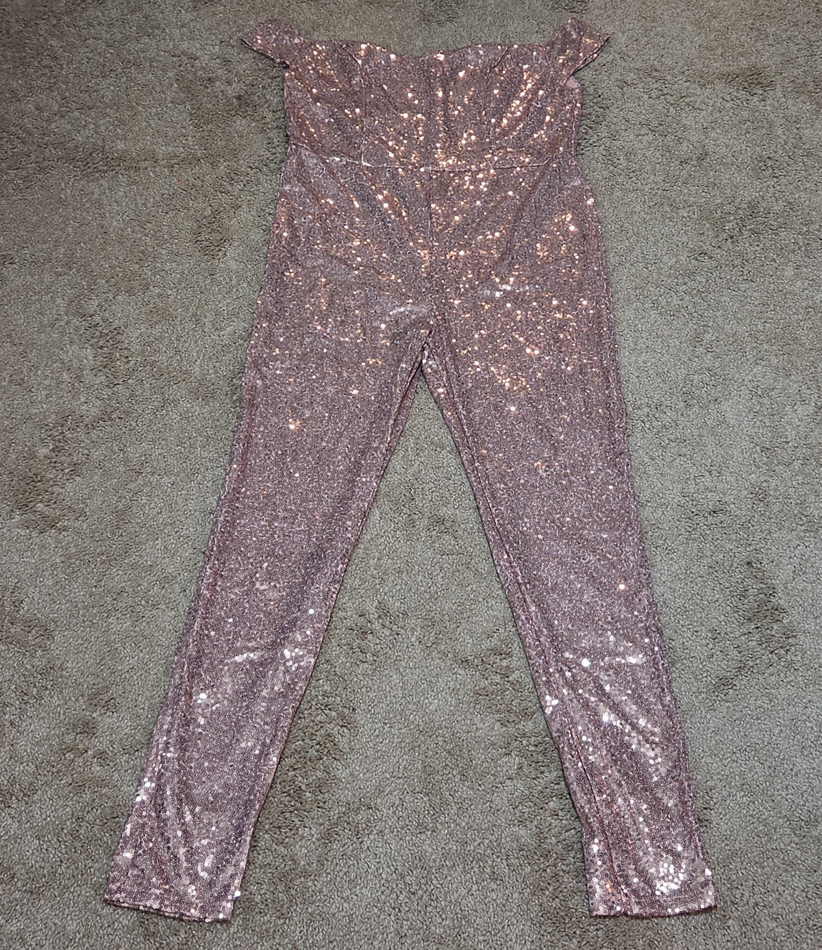 Rose Gold Sequin Off Shoulder Party Jumpsuit Romper  XL