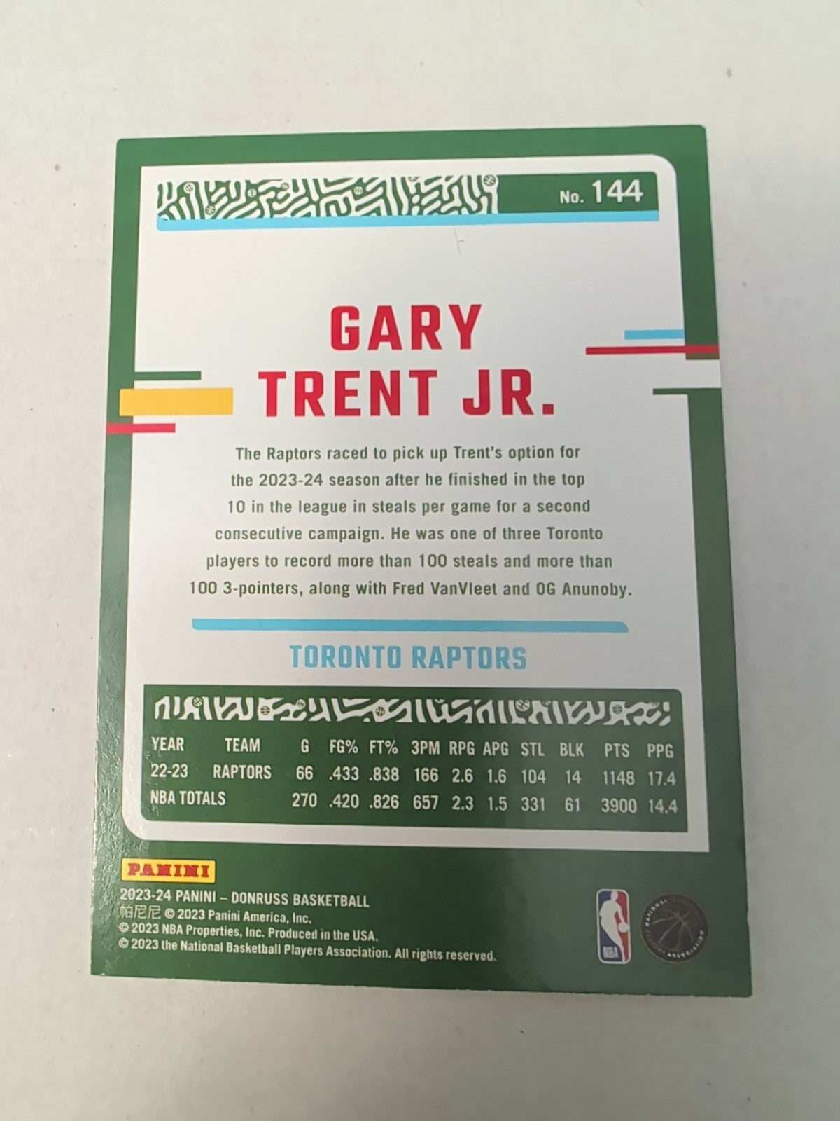 2023-24 Panini Donruss Gary Trent Jr. #144 Toronto Raptors Base Card | Good