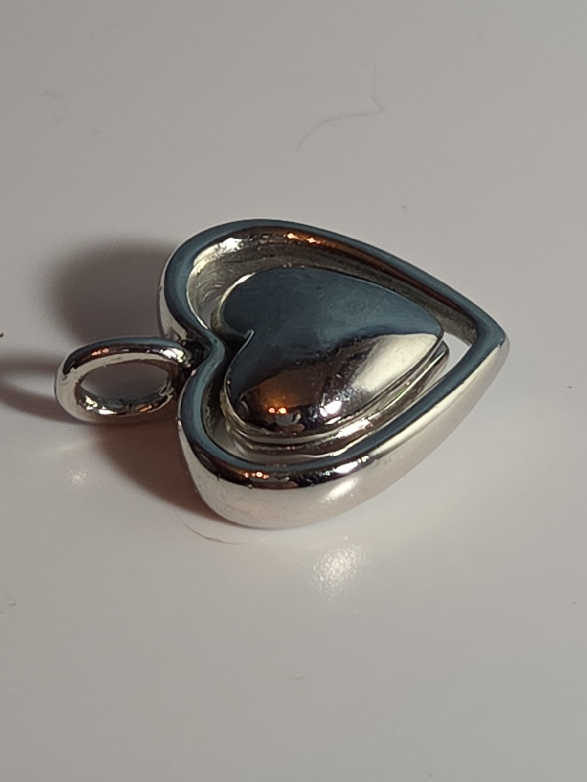 Double Heart Pendant Silver Tone Puffed Charm Y2K