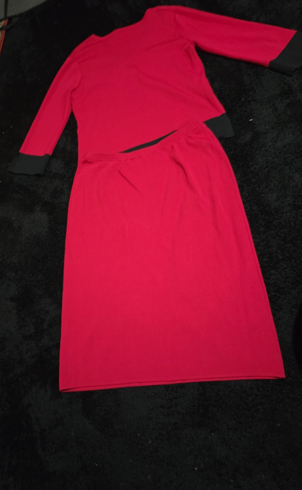 Spenser Jeremy Knit Skirt Set Large L Red Black Faux Wrap Sweater 2 Piece Vtg