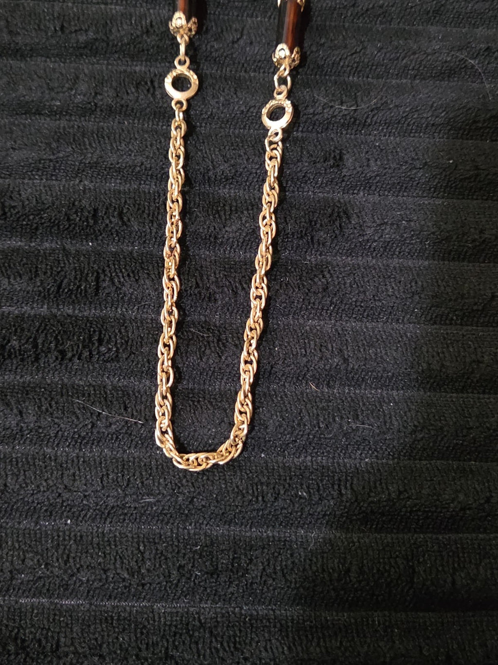 Sarah Coventry Emberwood Long Vintage Necklace 1975 Gold Tone Root Beer Amber