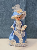 Vintage Brussels Souvenir Doll | 6" Belgium Blue Dress | "Bruxelles" Lace Apron
