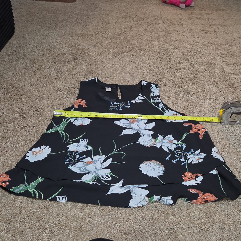 Simply Styled Sears Floral Sleeveless Blouse Tiered Top L