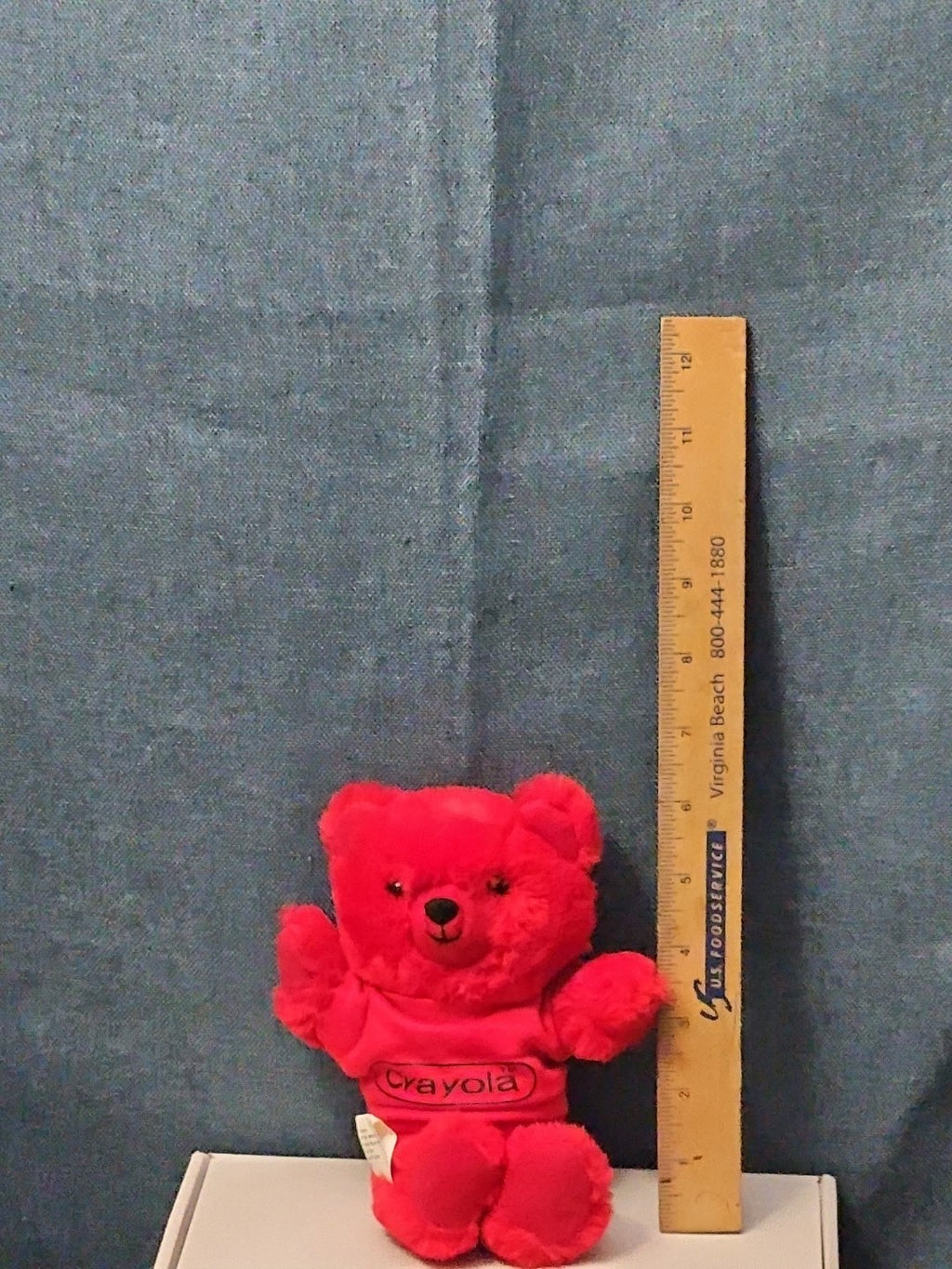 Vintage 1986 Crayola Teddy Bear Plush | Red Crayon Shirt | 7" Stuffed Animal |