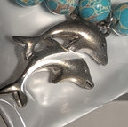 Dolphin Charm Blue Imperial Jasper 8mm Stretch Bracelet Boho NIB