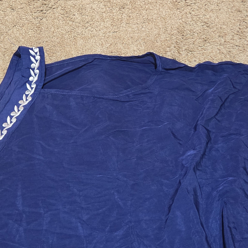 Blue Swim Cover Up Kaftan V-Neck Embroidered Vacation OS