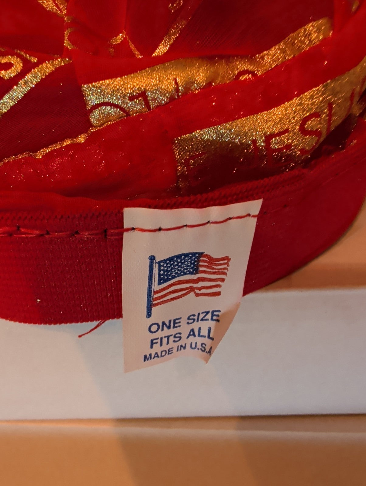 I Love Jesus Satin Hair Bonnet Sleep Cap Red Gold Glitter OS Made in USA