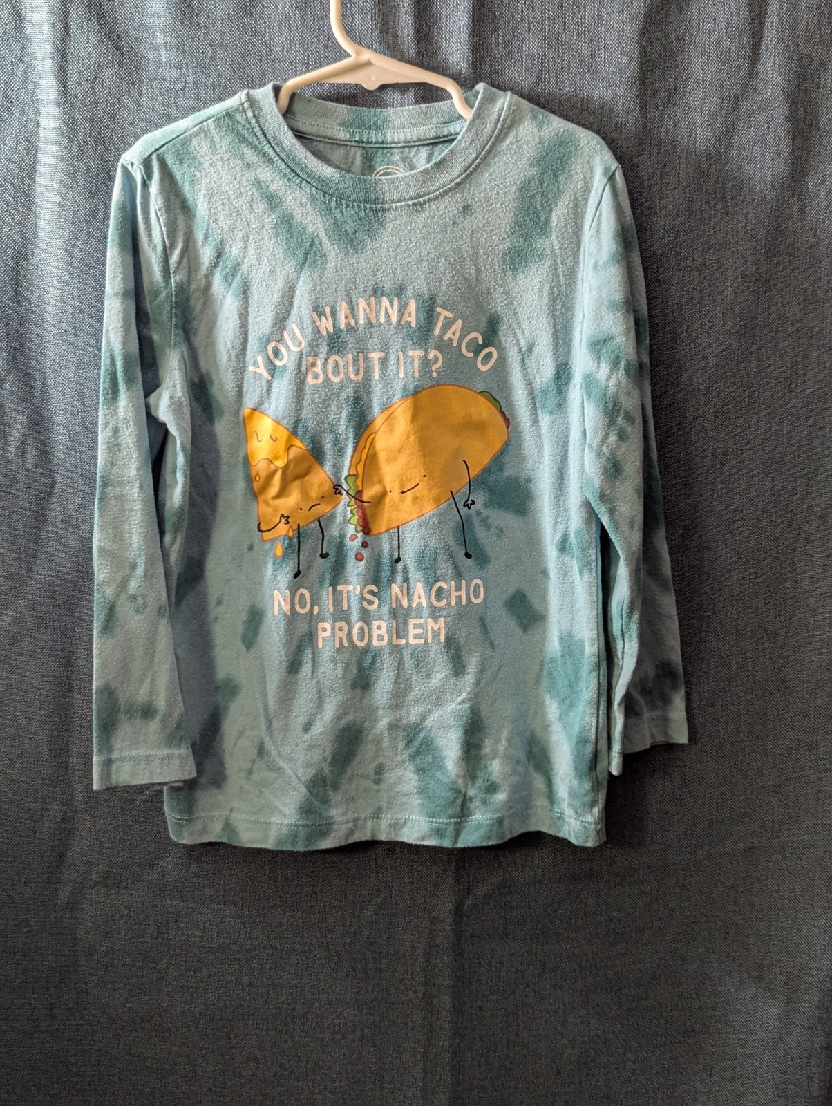 Wonder Nation Boys Shirt Size 6-7 S Long Sleeve Tie Dye Green Taco Funny Graphic