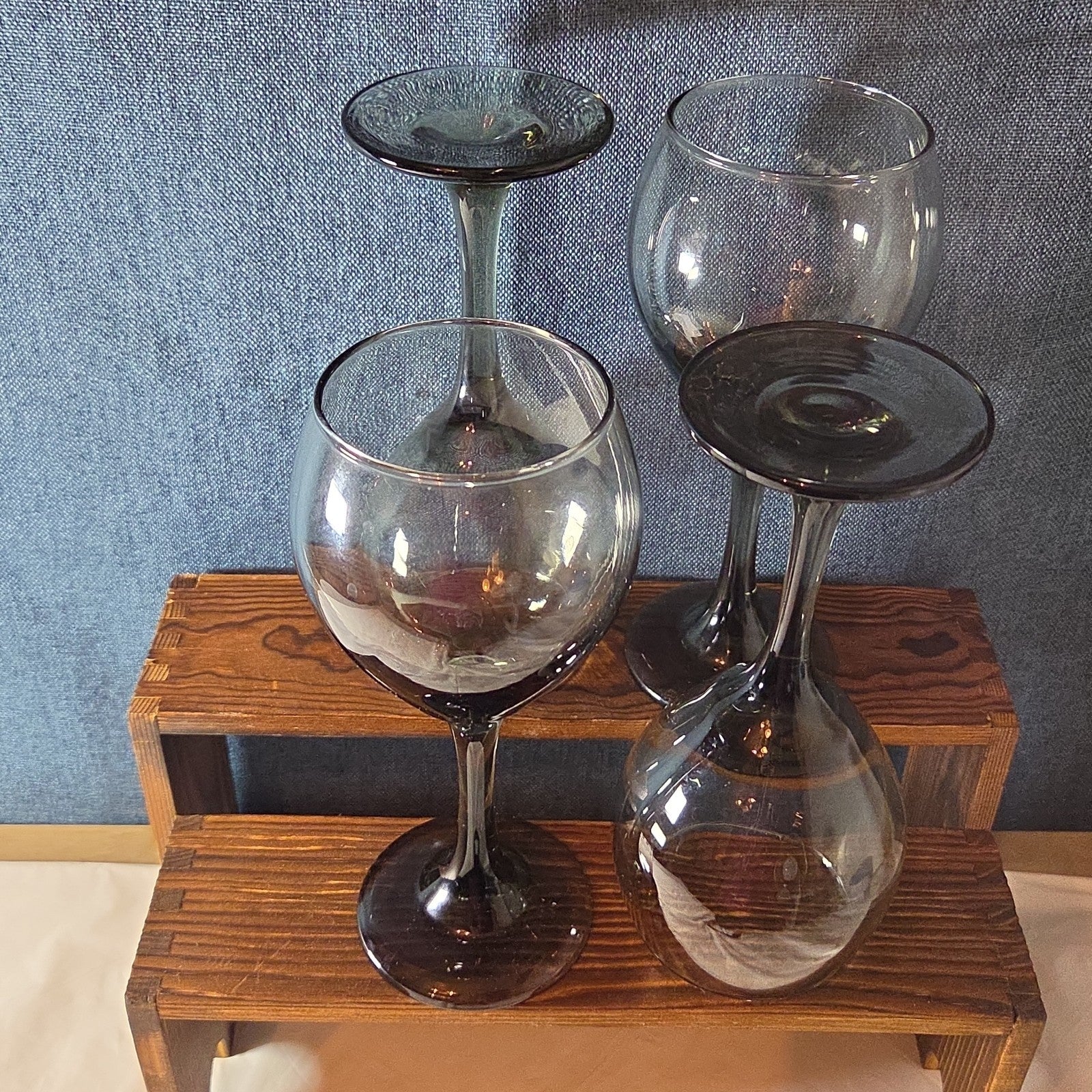Greenbrier Set 4 Smokey Grey Gray Wine Glasses 12oz