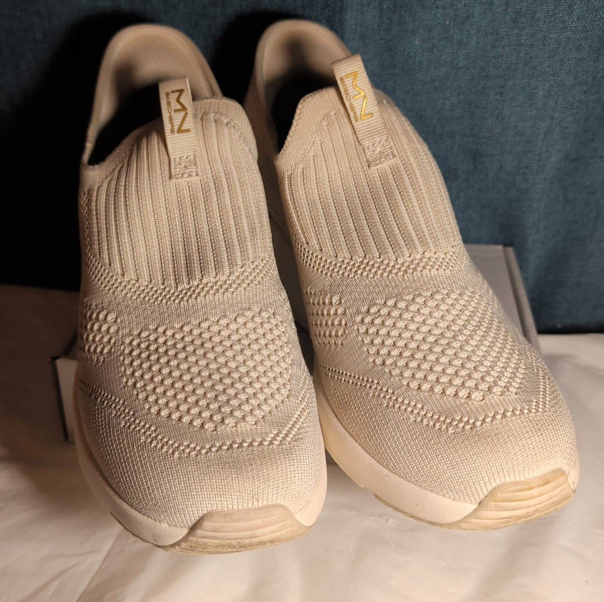 Skechers Mark Nason Slip Ins Wedge Crescent Taupe Knit Sneaker