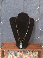 Lia Sophia Blue Bead Double Loop Necklace Antique Gold Tone Boho