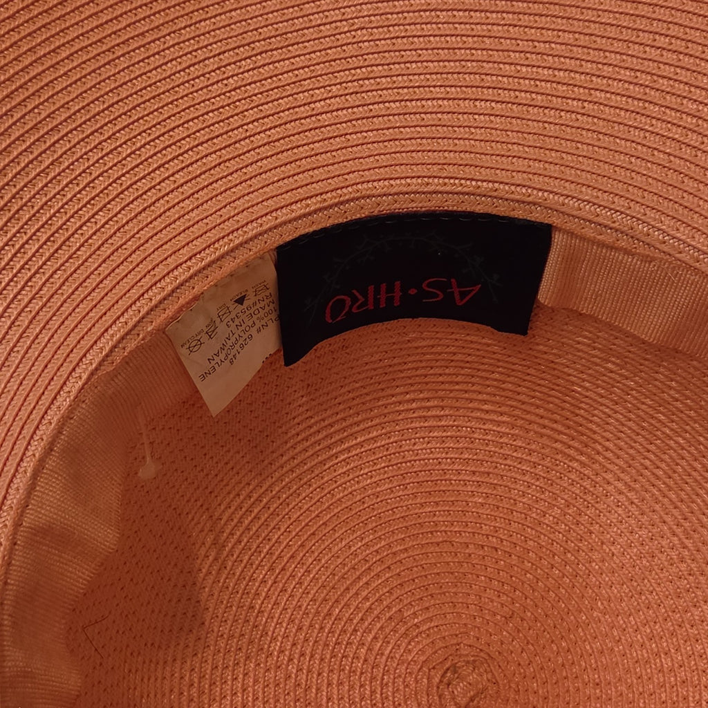 Ashro Wide Brim Derby Hat Peach Striped Mesh Flower