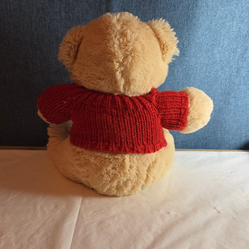 Avon 2010 Teddy Bear Plush Red Knit Heart Sweater Tan 9" Valentine