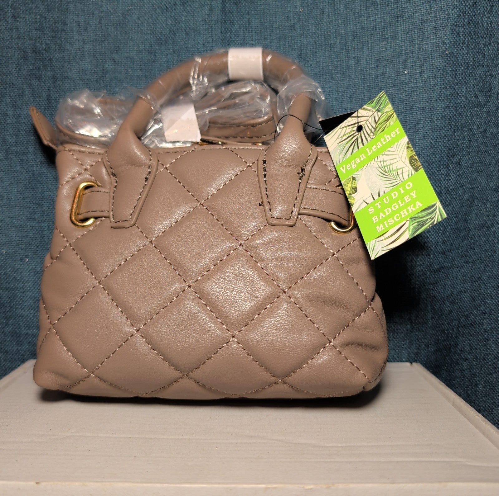Studio Badgley Mischka Quilted Mini Tote Taupe Vegan Leather NWT