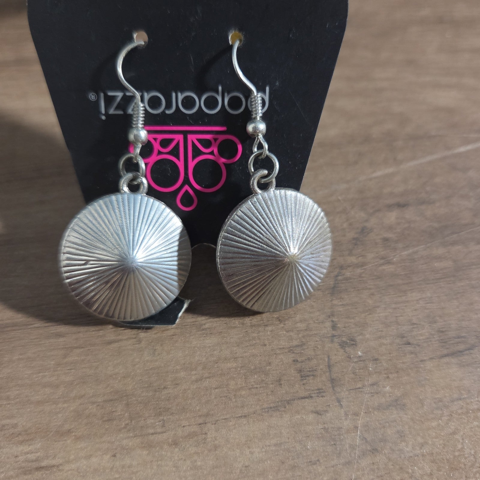 Paparazzi Rhinestone Drop Earrings Silver Sunburst Reverse Vintage