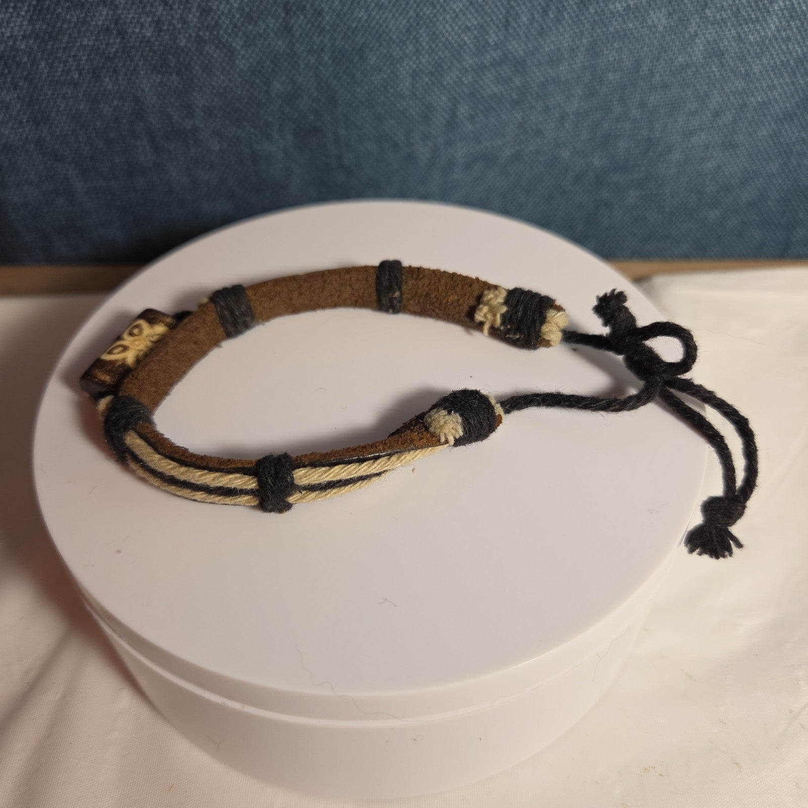 Boho Tribal Leather Cord Bracelet Carved Bead Unisex