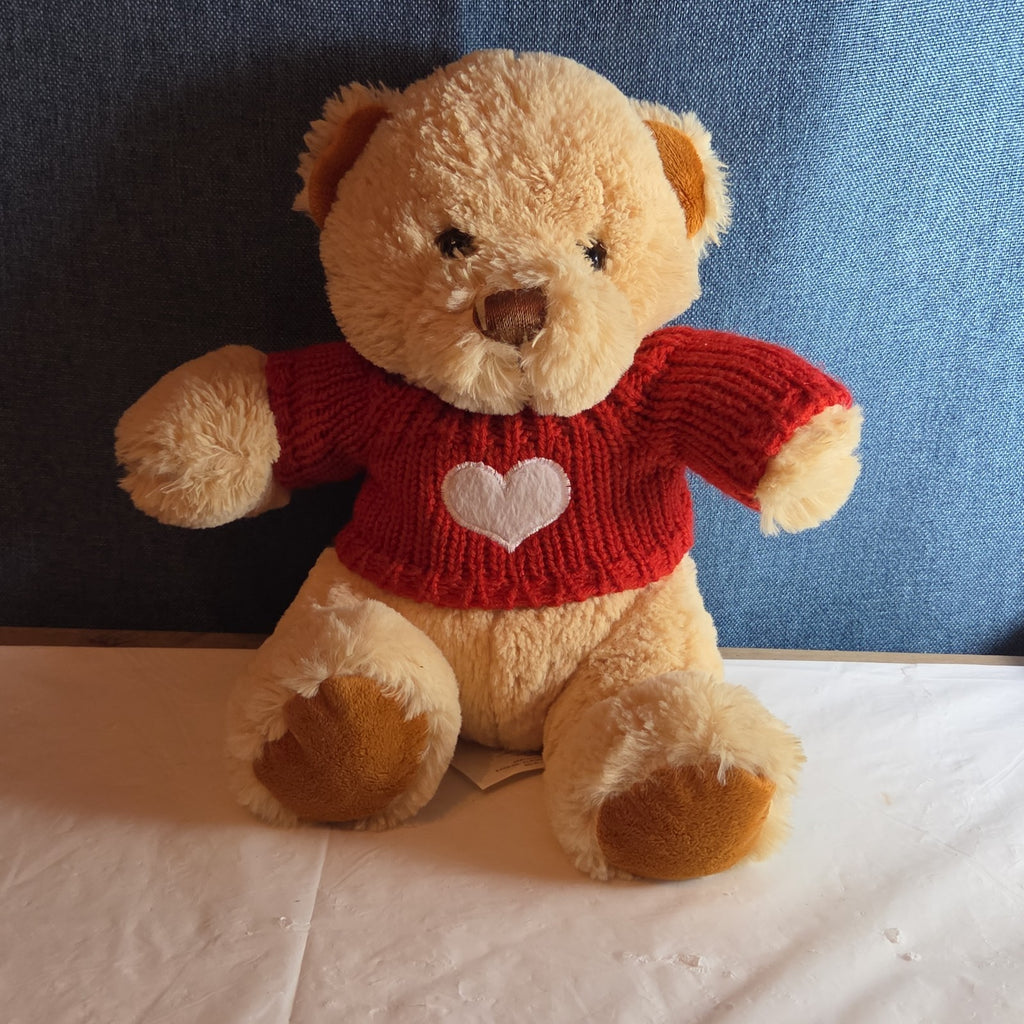 Avon 2010 Teddy Bear Plush Red Knit Heart Sweater Tan 9" Valentine
