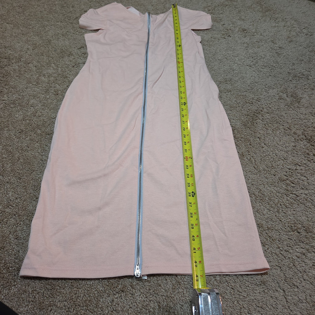 Blush Pink Midi Dress Full Zip Cutout Short Sleeve Bodycon XXL